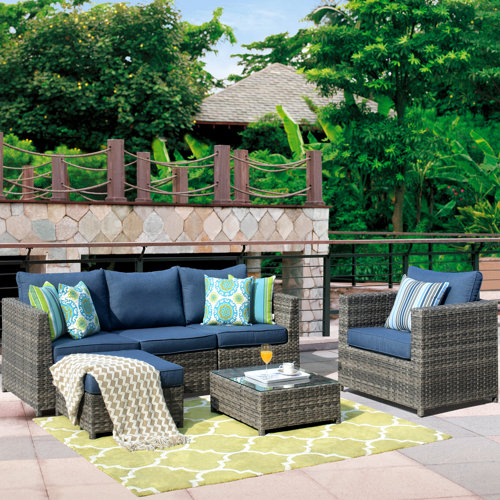 Latitude Run® Big Size 4 Piece Rattan Sectional Seating Group with Cushions & Reviews Wayfair